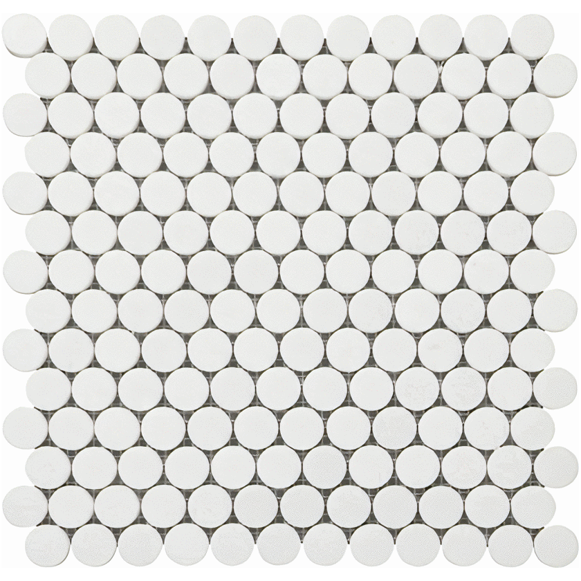 Thassos White Marble Penny Round Mosaic Polished / Honed Mosaics heytiles   