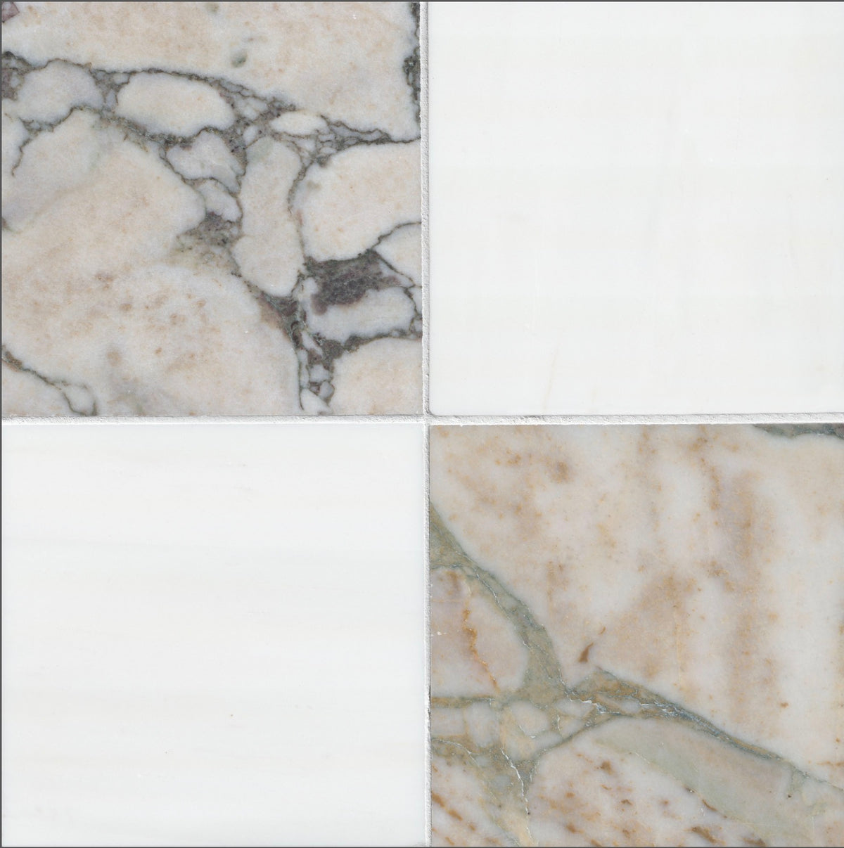 Calacatta Green Calaverde & Bianco Dolomite Chex 6" × 6" Honed Marble Mosaic