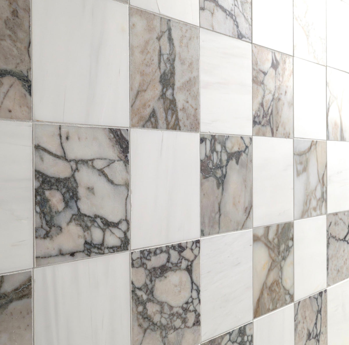 Calacatta Green Calaverde & Bianco Dolomite Chex 6" × 6" Honed Marble Mosaic