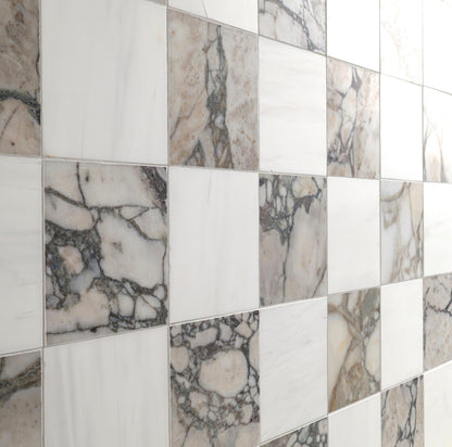 Calacatta Green Calaverde & Bianco Dolomite Chex 6" × 6" Honed Marble Mosaic — product image 3