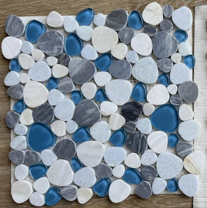 Peach Royal Blue 12" x 12" Marble and Glass Mosaic Tile — product image 4