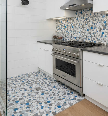 Peach Royal Blue 12" x 12" Marble and Glass Mosaic Tile — product image 5
