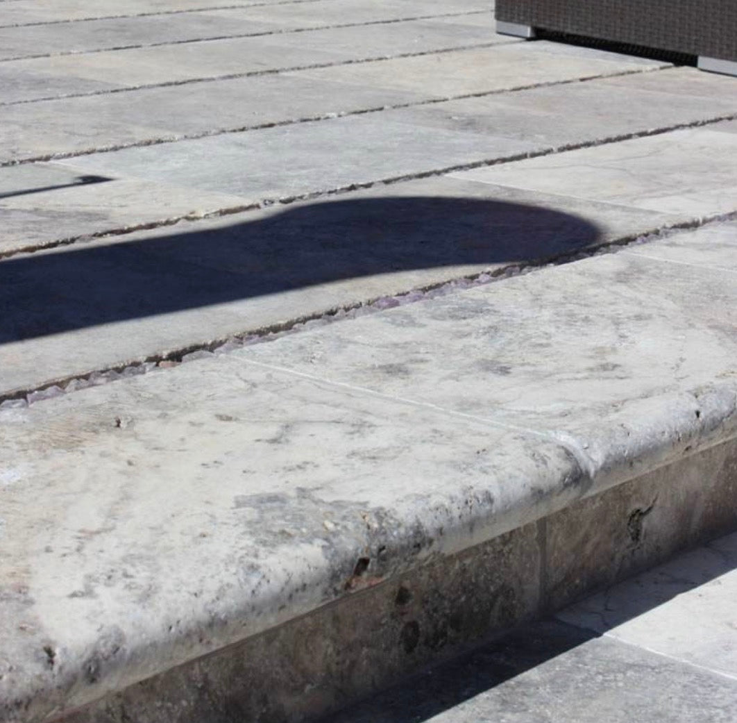 12x24 Silver Travertine Pool Coping Eased Edges, 2cm