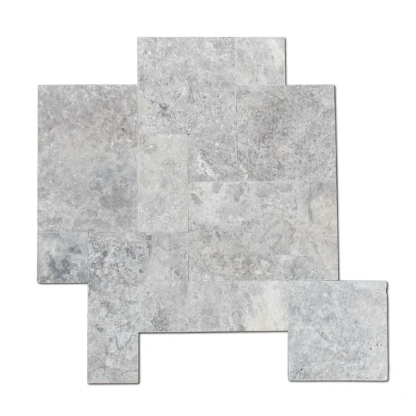 Silver Travertine Versailles Pattern (Tumbled)