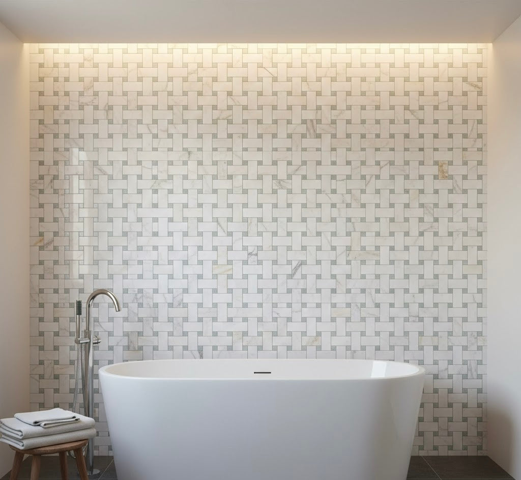 Jumbo Calacatta Green CalaVerde Large Basketweave Marble Mosaic