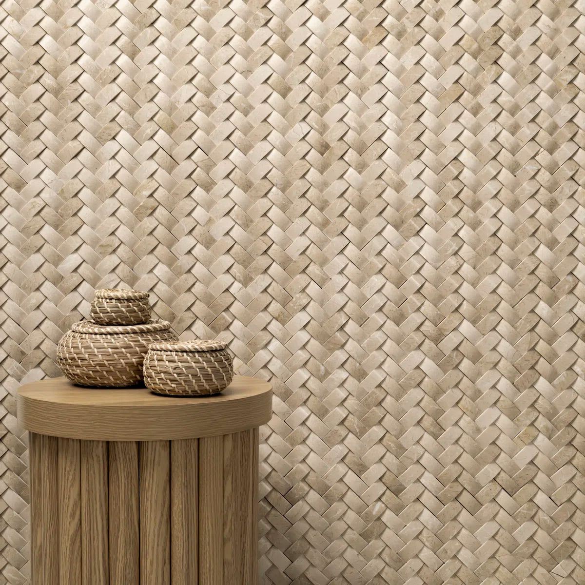 MSI Crema Arched Herringbone 12 x 14 Polished Marble Wall Tile