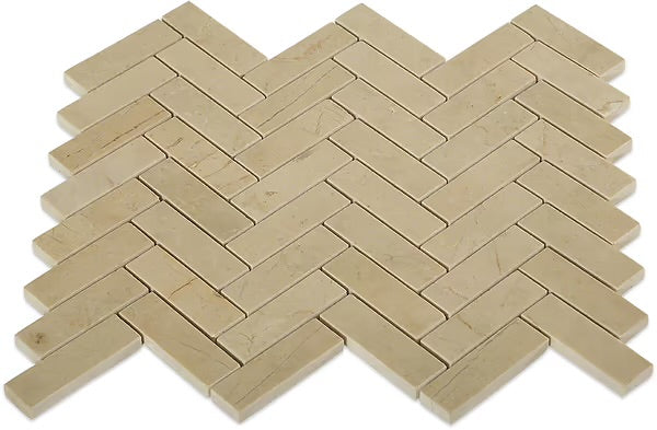 Alicante Crema Marfil Beige 1x3 Herringbone Marble Polished Mosaic Tile