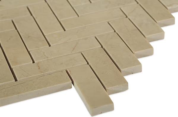 Alicante Crema Marfil Beige 1x3 Herringbone Marble Polished Mosaic Tile