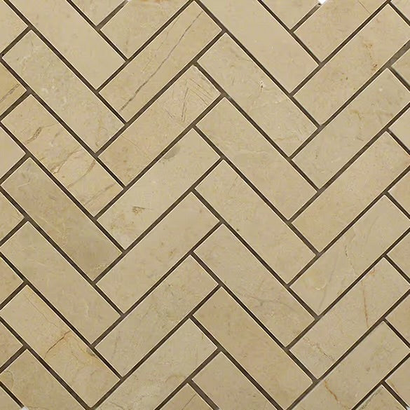 Alicante Crema Marfil Beige 1x3 Herringbone Marble Polished Mosaic Tile