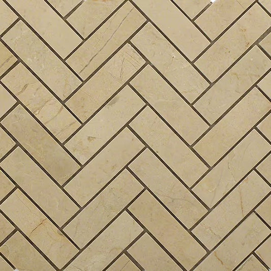 Alicante Crema Marfil Beige 1x3 Herringbone Marble Polished Mosaic Tile