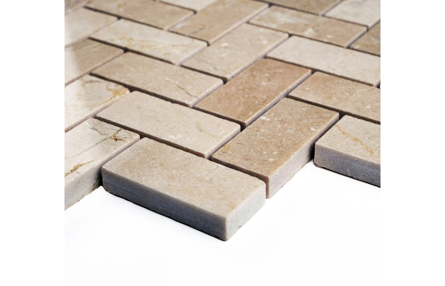 Alicante Crema Marfil Beige 1x2 Herringbone Marble Polished Mosaic Tile