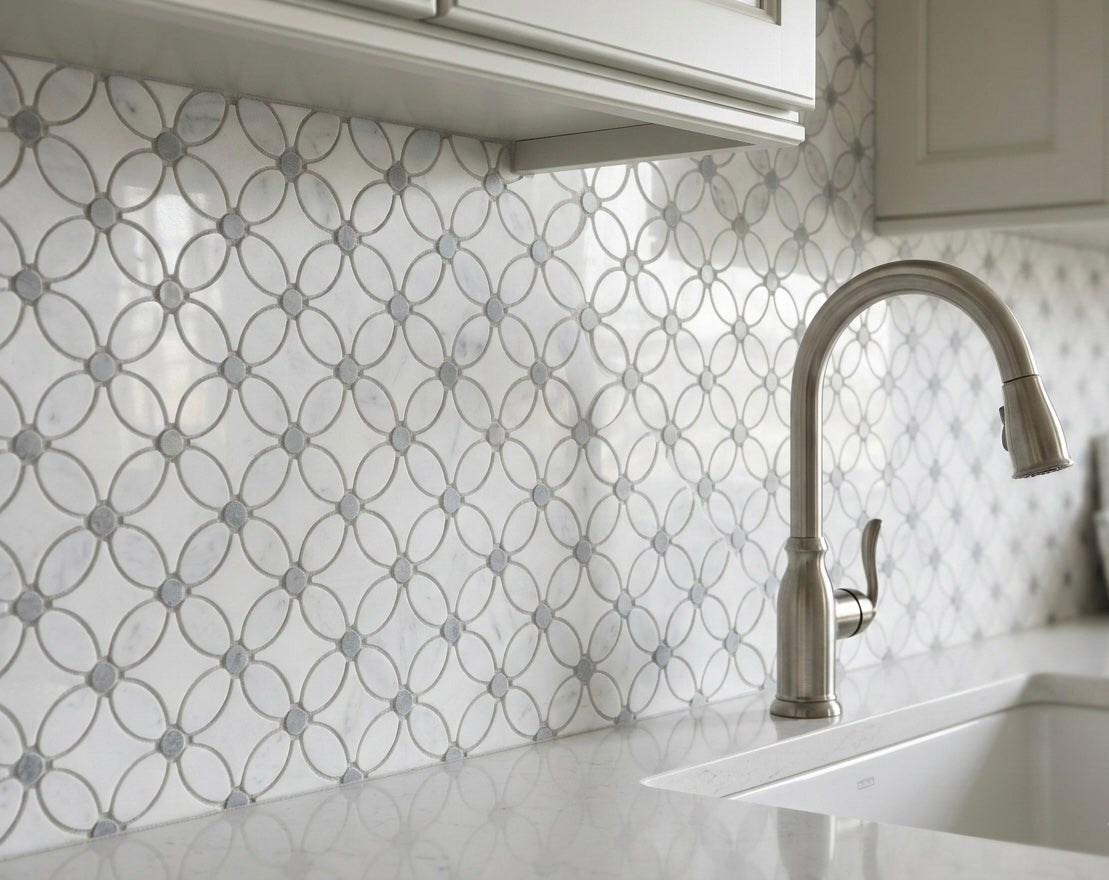 Thassos White Marble Flower Mosaic Tile