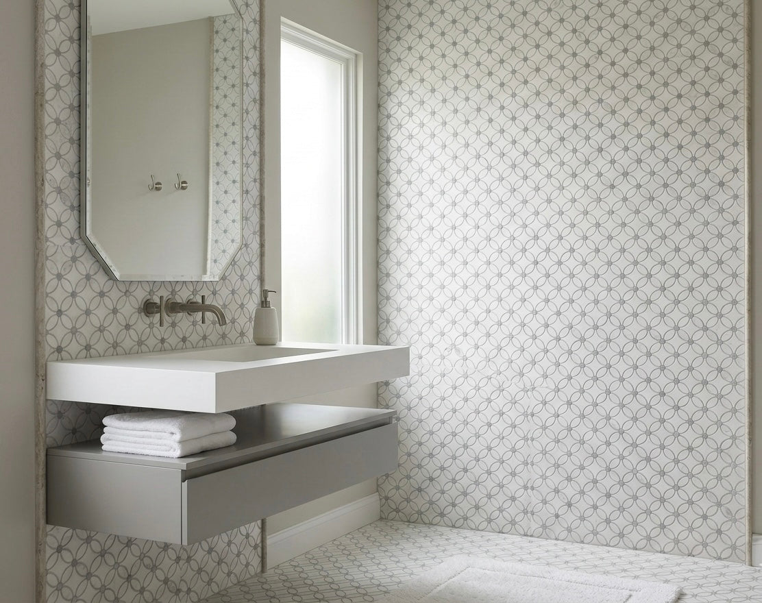 Thassos White Marble Flower Mosaic Tile