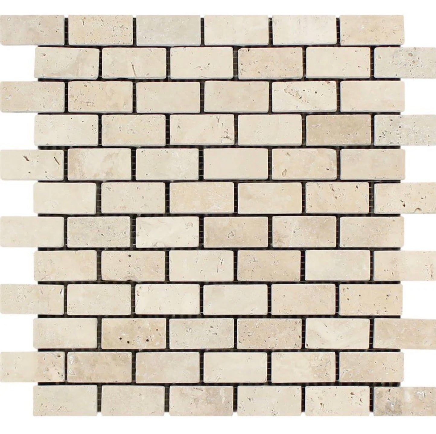 Ivory Travertine 1" x 2" Tumbled Brick Mosaic Tile