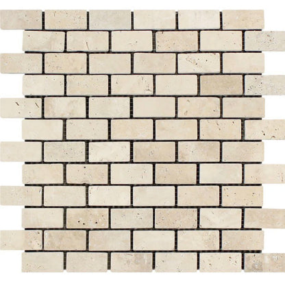 Ivory Travertine 1" x 2" Tumbled Brick Mosaic Tile — product image 3