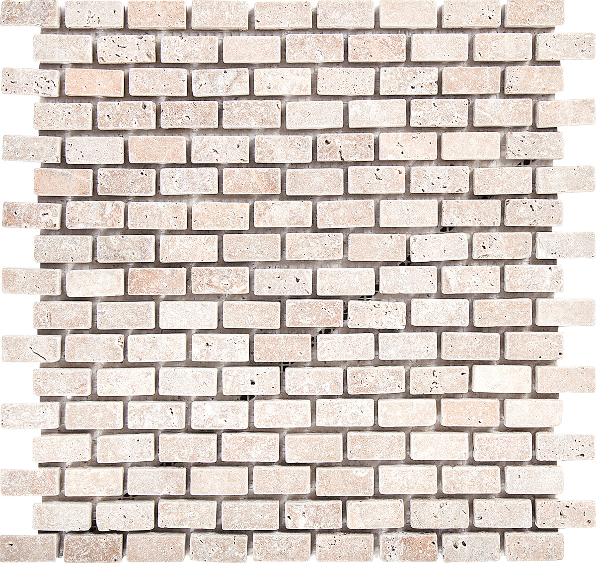 Ivory Travertine 1" x 2" Tumbled Brick Mosaic Tile