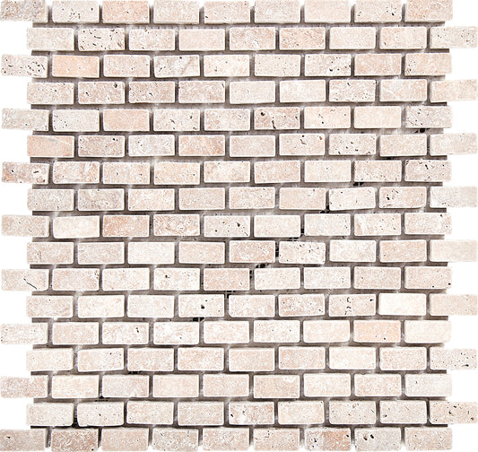 Ivory Travertine 1" x 2" Tumbled Brick Mosaic Tile