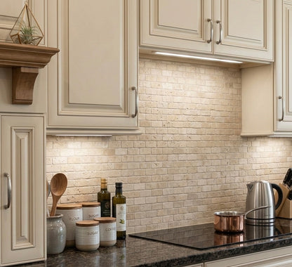 Ivory Travertine 1" x 2" Tumbled Brick Mosaic Tile — product image 5
