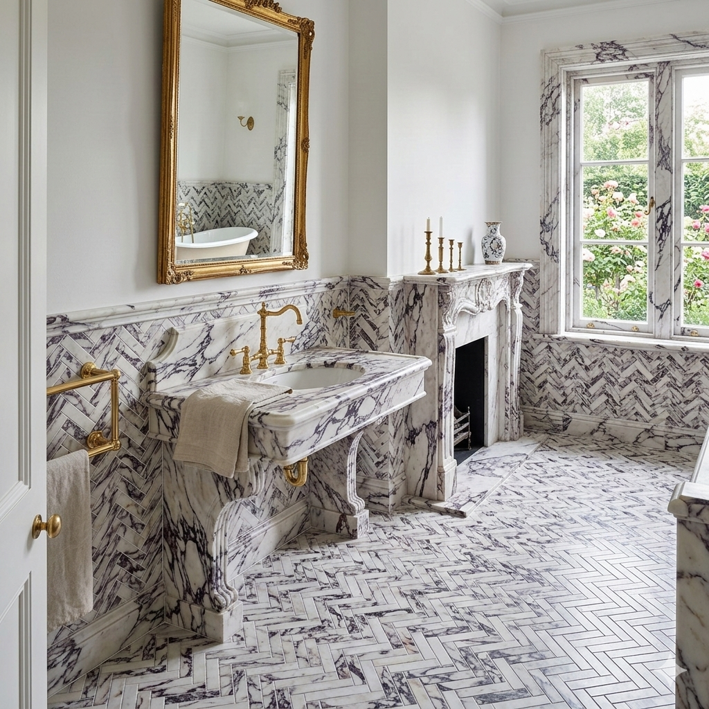 1x4 Calacatta Violet Purple Honed Herringbone Marble Mosaic