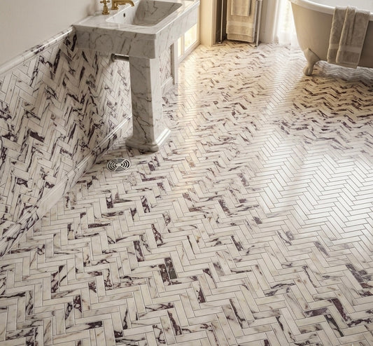 1x4 Calacatta Violet Purple Honed Herringbone Marble Mosaic
