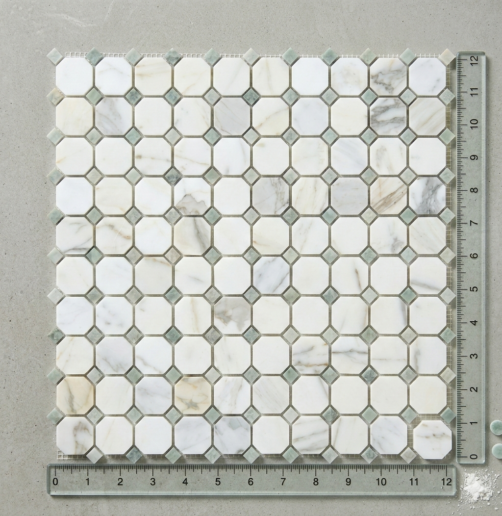 12x12 Calacatta Green Octagon CalaVerde Mosaic Tile
