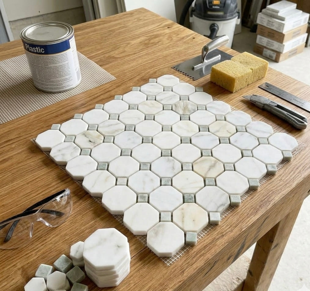 12x12 Calacatta Green Octagon CalaVerde Mosaic Tile