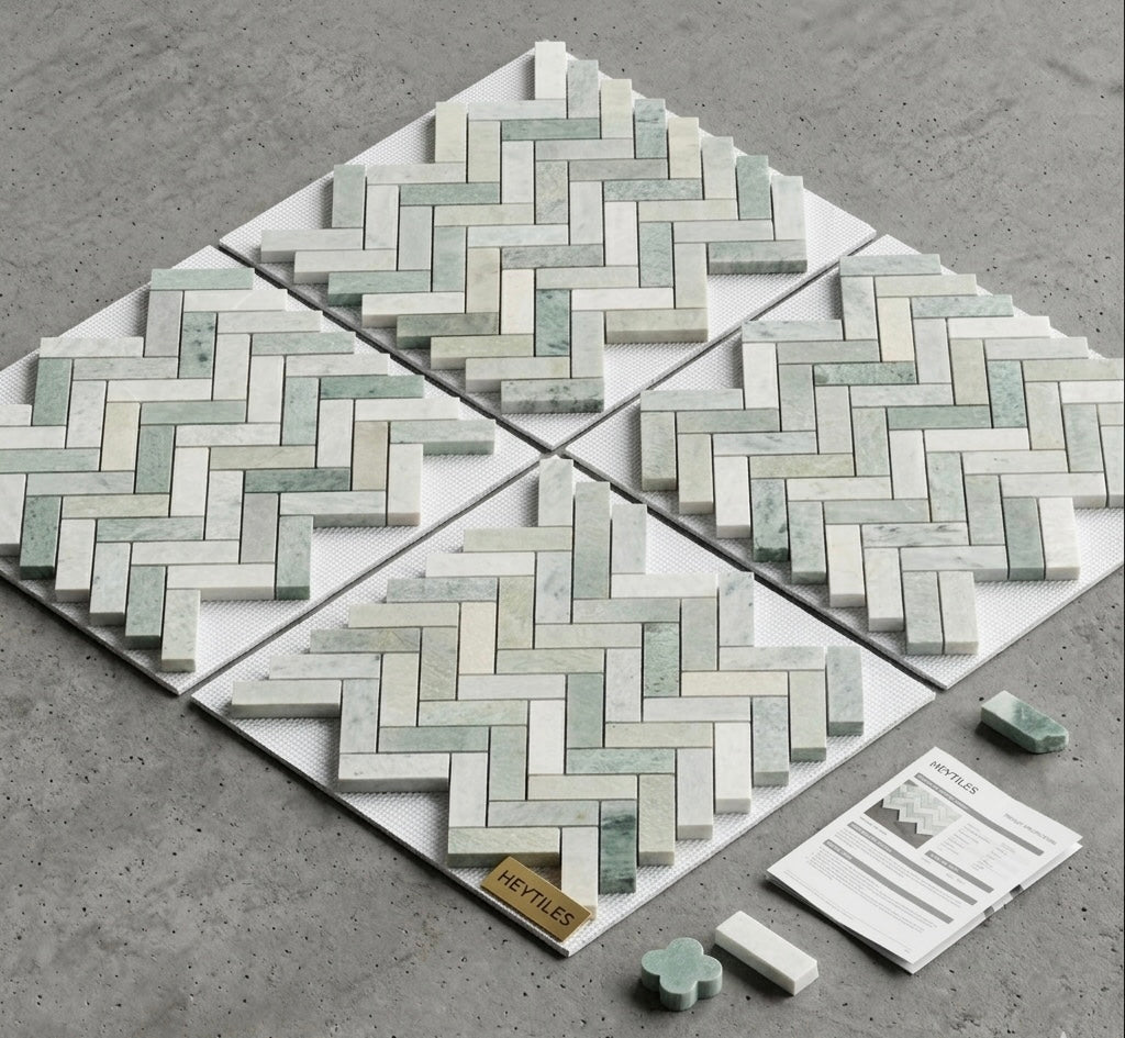 1x3 Ming Green Classico Herringbone 11 x 12.5