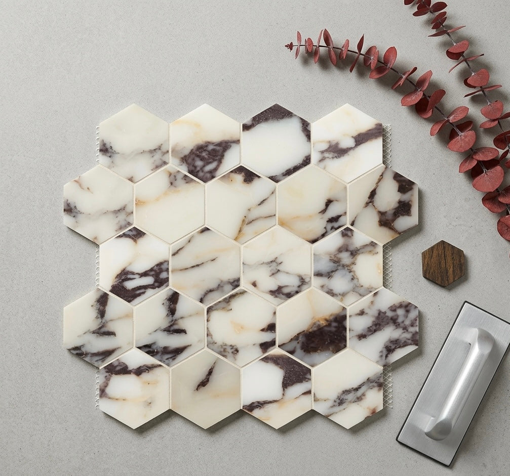 Calacatta Violet Purple 3″ Hexagon Mosaic Tile