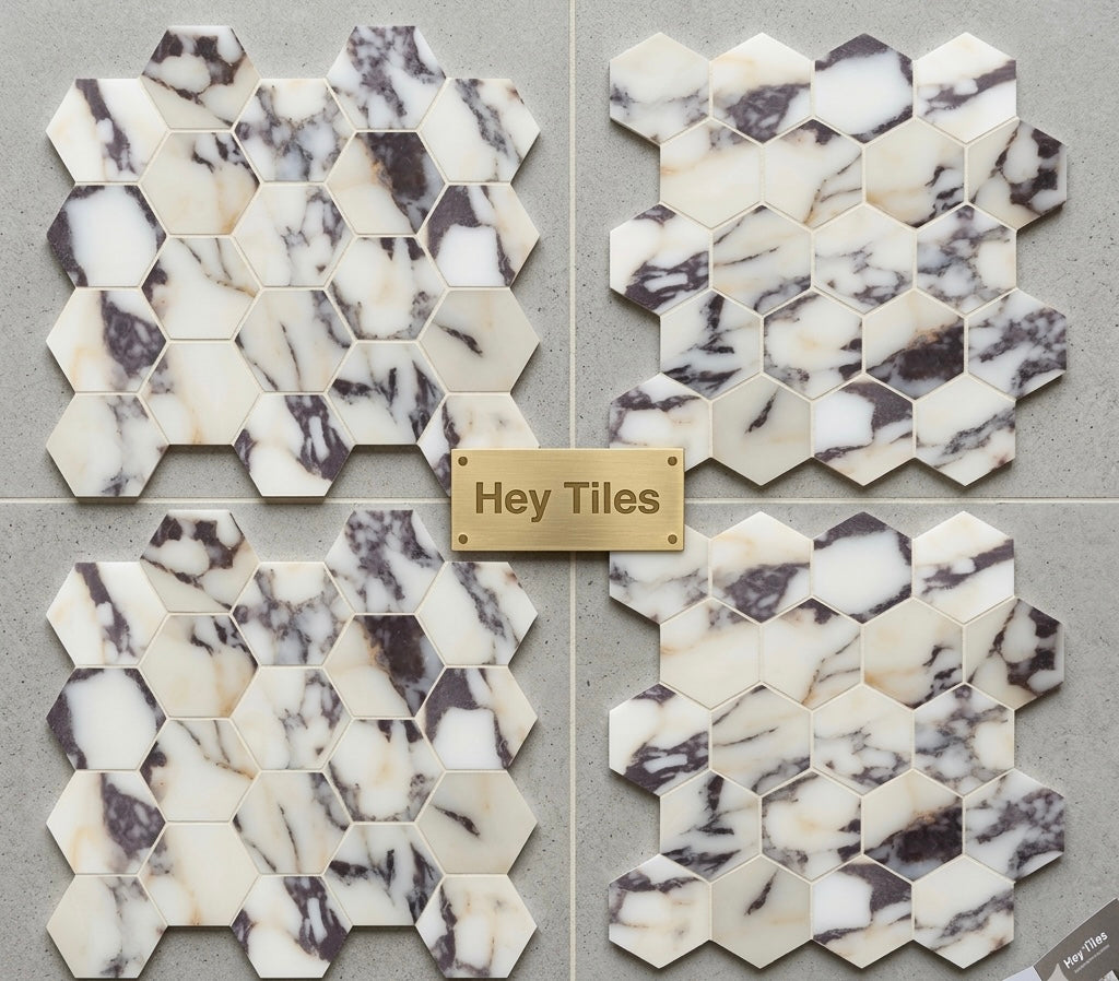 Calacatta Violet Purple 3″ Hexagon Mosaic Tile