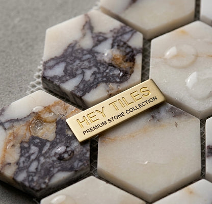 Calacatta Violet Purple 3″ Hexagon Mosaic Tile — product image 1