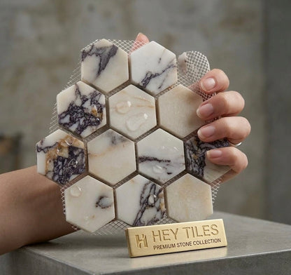 Calacatta Violet Purple 3″ Hexagon Mosaic Tile — product image 4