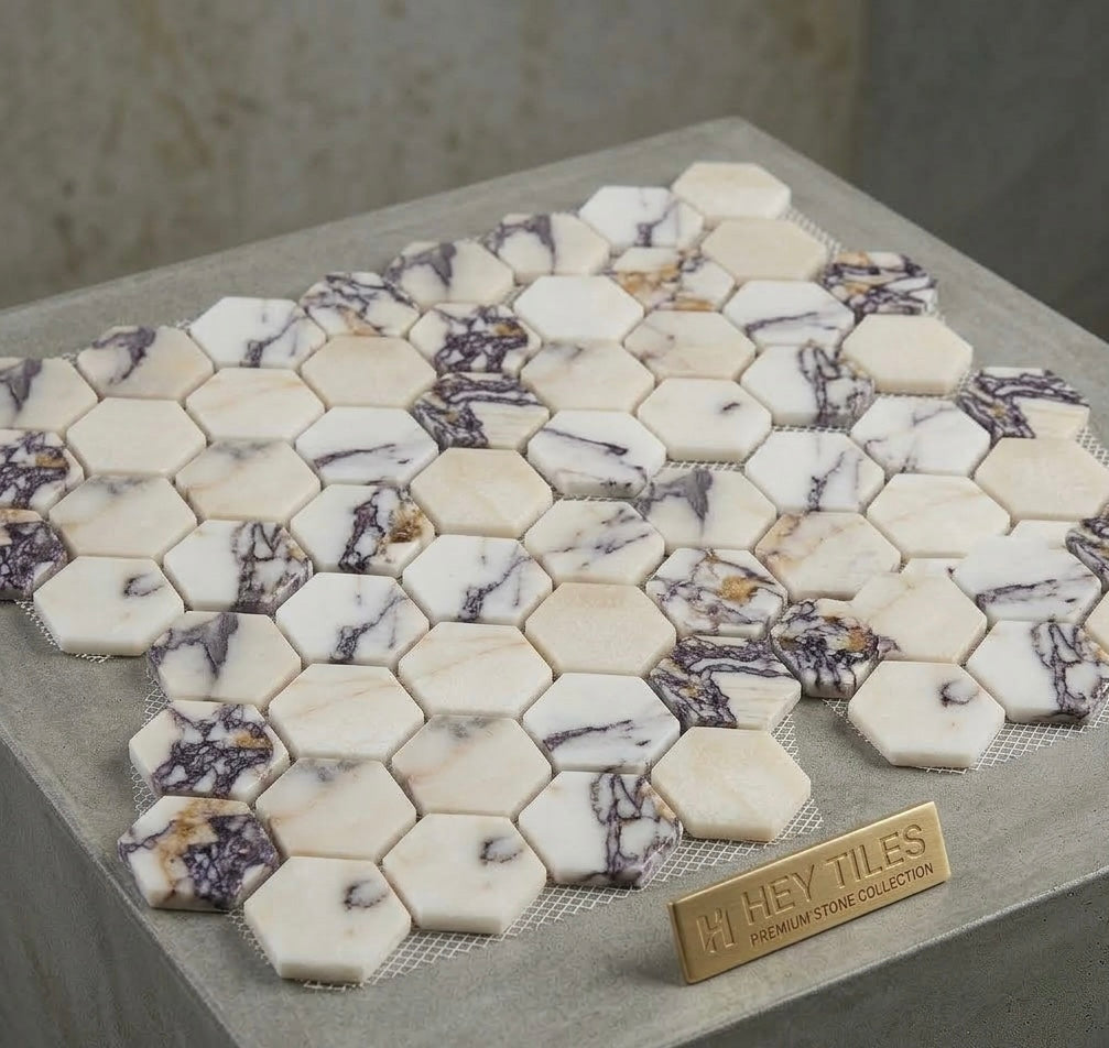 Calacatta Violet Purple 3″ Hexagon Mosaic Tile