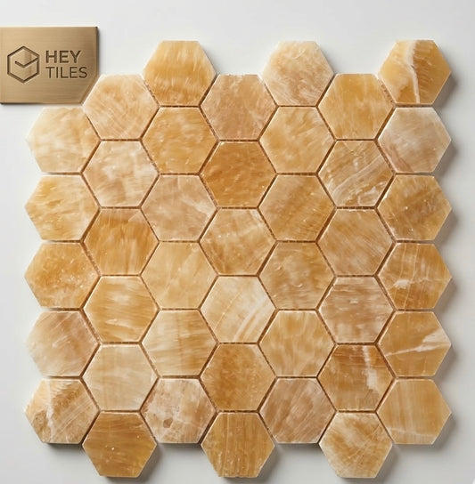 Honey Onyx Hexagon Mosaic 2x2 3/8 Polished