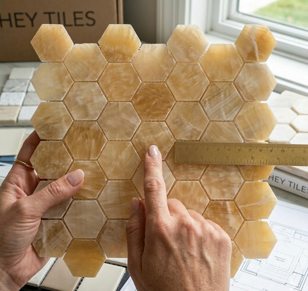 Honey Onyx Hexagon Mosaic 2x2 3/8 Polished
