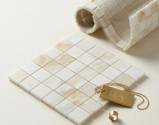 2X2 Vanilla Onyx Cross-Cut Mosaic Tile
