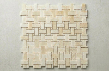 Vanilla White Onyx Basketweave Mosaic Onyx Dots Polished — product image 3