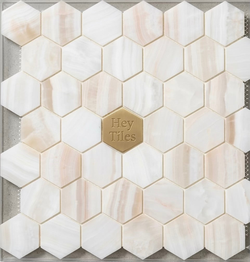 White Onyx 2" Hexagon Polished