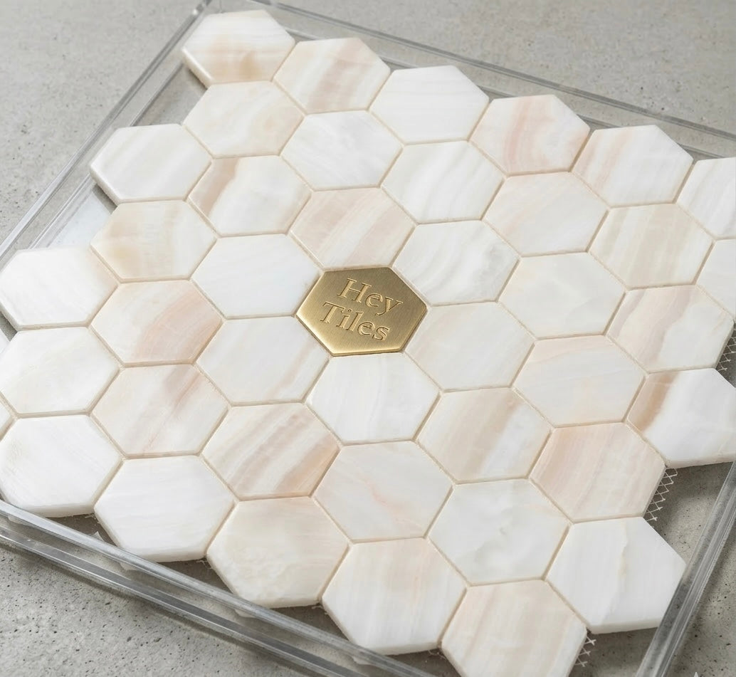 White Onyx 2" Hexagon Polished