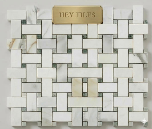 1” x 2” Calacatta Green CalaVerde Basketweave Mosaic Tile on 12x12 Sheet