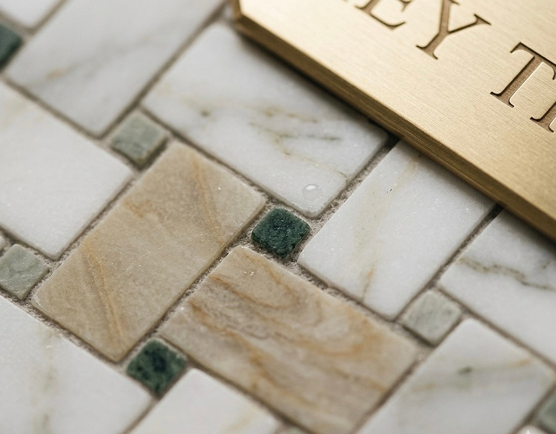 1” x 2” Calacatta Green CalaVerde Basketweave Mosaic Tile on 12x12 Sheet