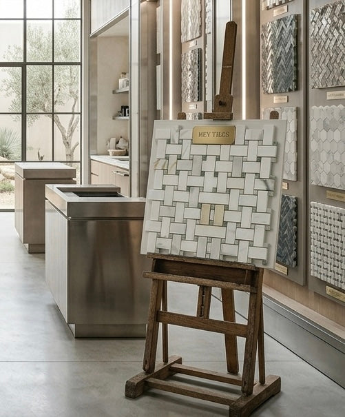 1” x 2” Calacatta Green CalaVerde Basketweave Mosaic Tile on 12x12 Sheet