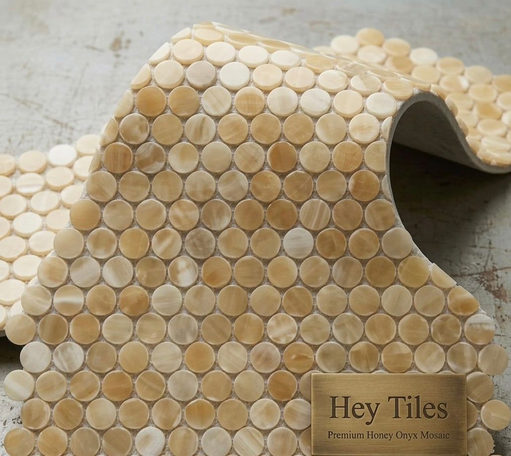 Penny Round Honey Onyx Mosaic Polished