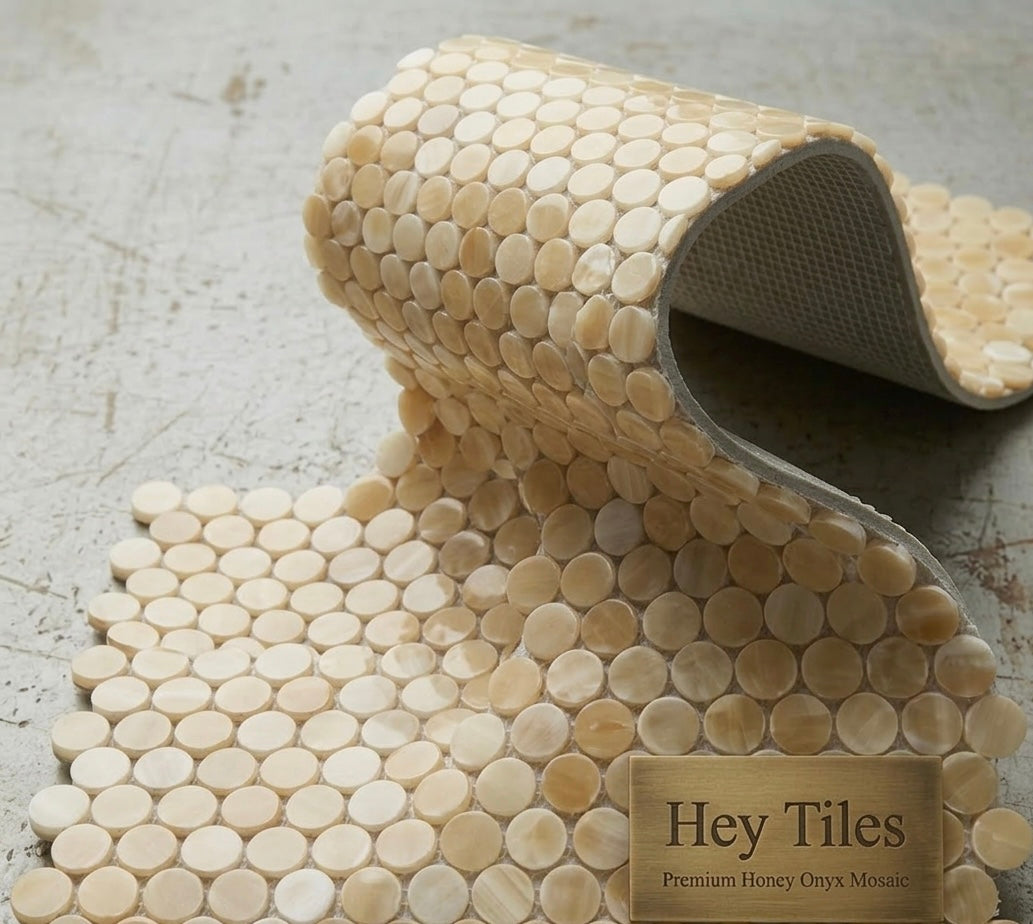 Penny Round Honey Onyx Mosaic Polished