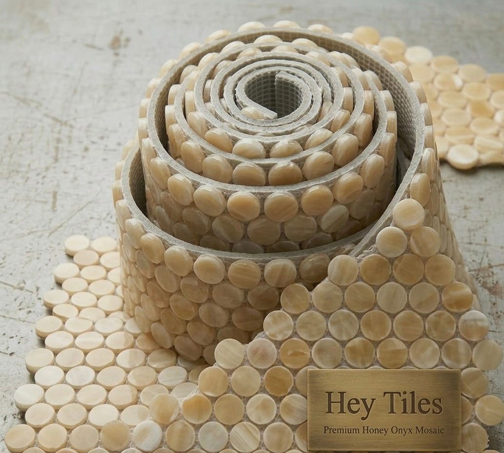 Penny Round Honey Onyx Mosaic Polished