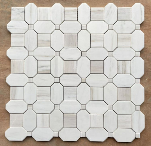 Popeyes Fog White Honed Marble Mosaic Tile 12 x 12