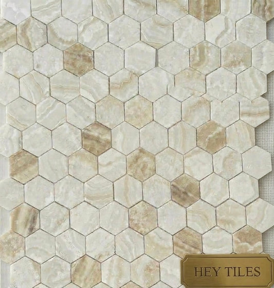 Vanilla Onyx Hexagon Honed Mosaic Tile 3 x 3 10 x 11.5