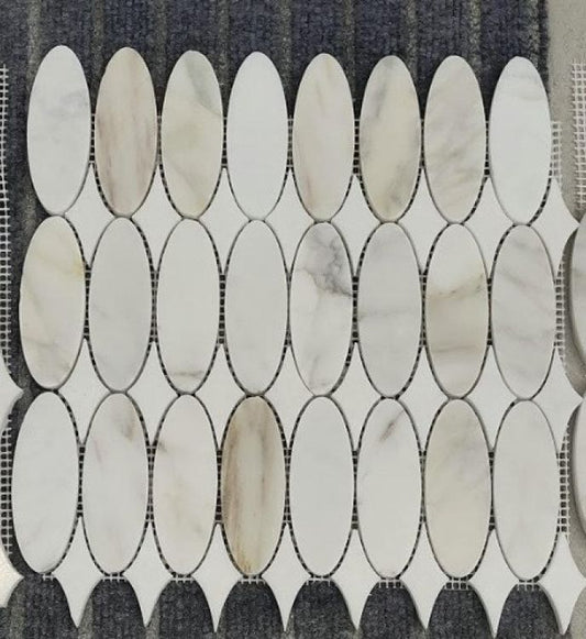 Ellipse Calacatta Honed Marble Mosaic Tile 11.75 x 12
