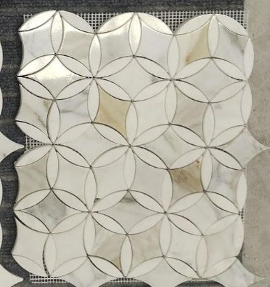 Star Calacatta Honed Marble Mosaic Tile 13.75 x 12
