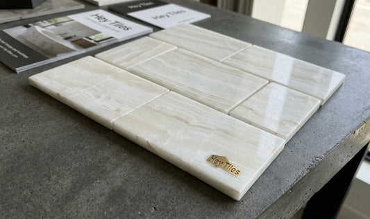 3X6 Vanilla Onyx Subway Brick Tile, Vein-Cut, Polished