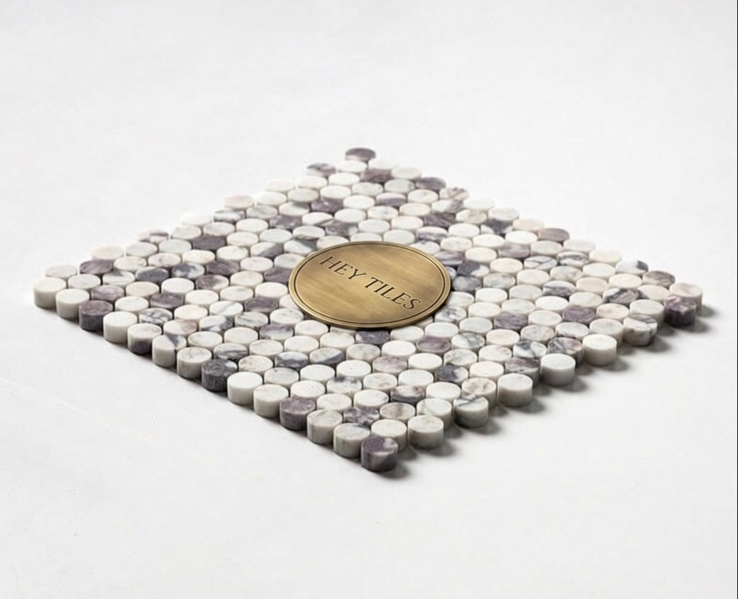 12”x12” Calacatta Violet Purple Penny Round Mosaic Tile, 3/8